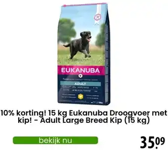 Zooplus 15 kg Eukanuba Droogvoer met kip. Adult Large Breed Kip aanbieding