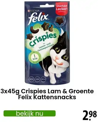 Zooplus 3x45g Crispies Lam & Groente Felix Kattensnacks aanbieding