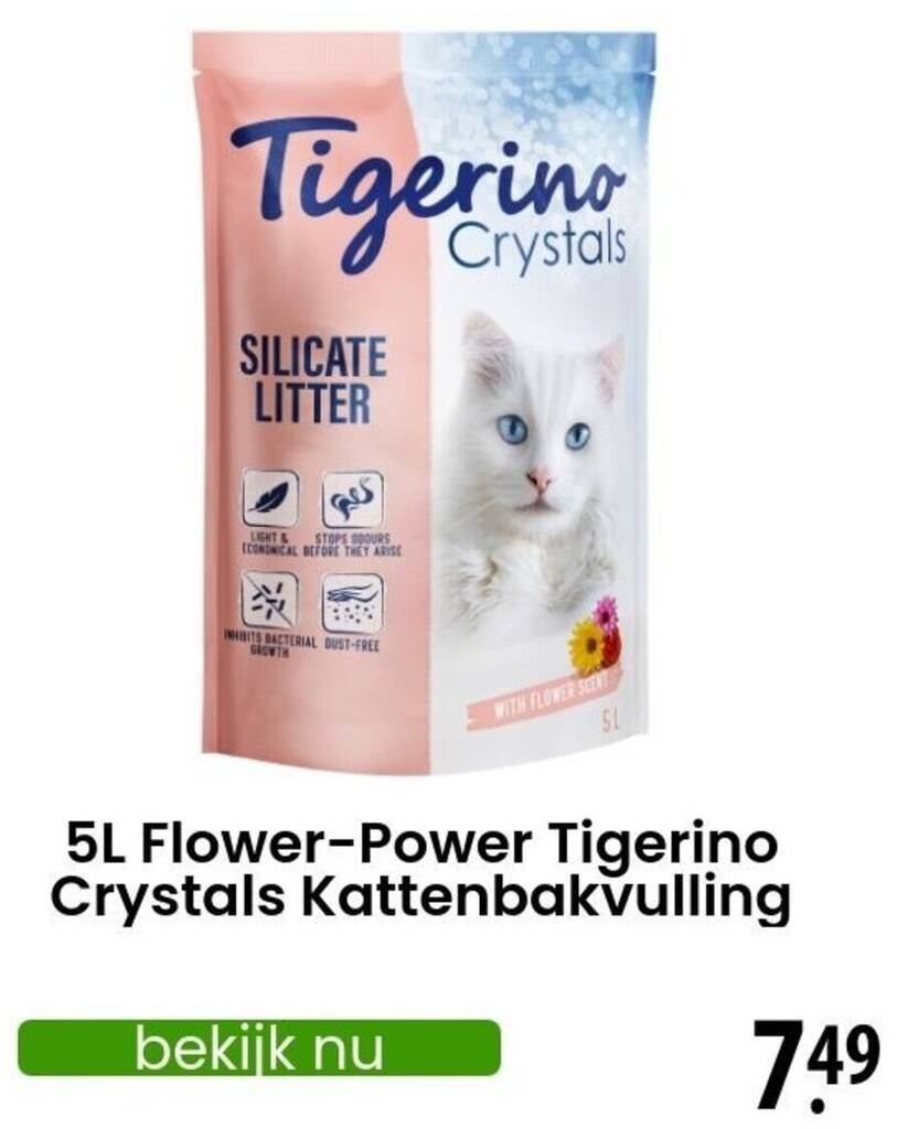 5L FlowerPower Tigerino Crystals Kattenbakvulling aanbieding bij Zooplus
