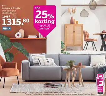 Leen Bakker Umix bank Brooklyn Stof Bavo grijs 76x312x101 cm aanbieding