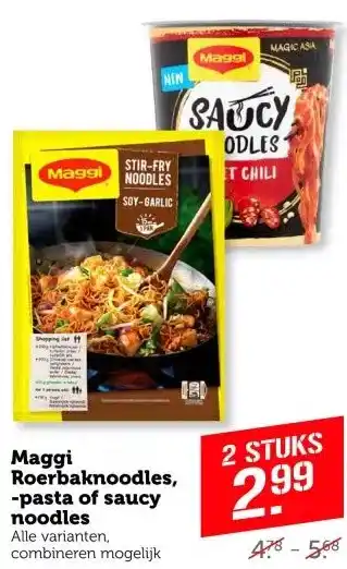 Coop MaggiRoerbaknoodles, -pasta of saucy noodles aanbieding