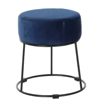 Blokker CASA DI ELTURO Velvet Poef/Kruk Urban Blauw met Zwarte Onderstel - Ø36 x H37 cm aanbieding