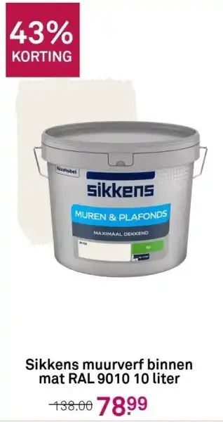 Karwei Sikkens muurverf binnen mat RAL 9010 10 liter aanbieding