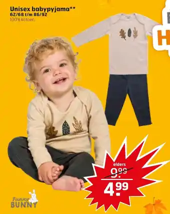 Trekpleister Unisex babypyjama 62/68 t/m 86/92 aanbieding