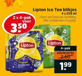 Trekpleister Lipton Ice Tea blikjes 4x250 ml aanbieding