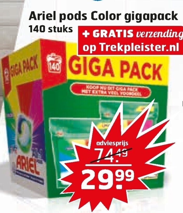 Ariel pods Color gigapack 140 stuks aanbieding bij Trekpleister