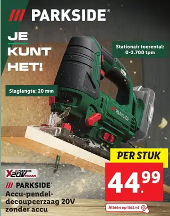 Lidl PARKSIDE Accu-pendeldecoupeerzaag 20V zonder accu aanbieding