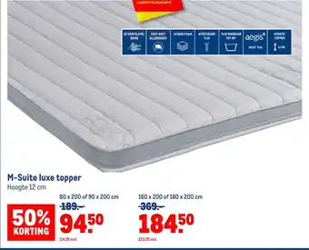 Makro M-Suite luxe topper hoogte 12 cm 80 x 200 of 90 x 200 cm aanbieding