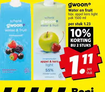 Boni Gwoon Water en fruit bijv. appel kers light pak 1500 ml aanbieding