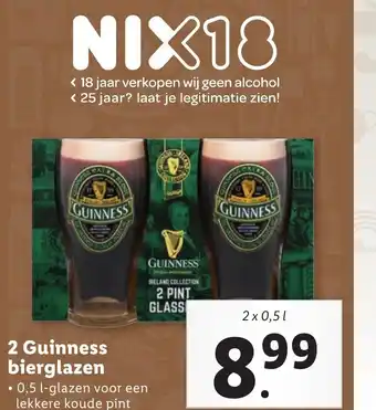 Lidl 2 Guinness bierglazen 2 x 0,5 l aanbieding