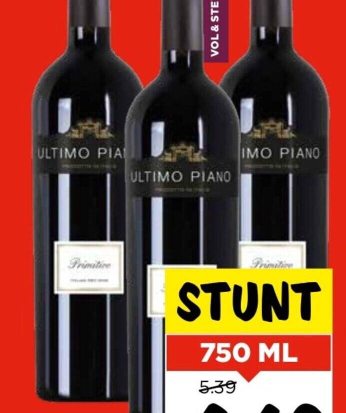 Ultimo Piano Primitivo 750 ml aanbieding bij Vomar Voordeelmarkt
