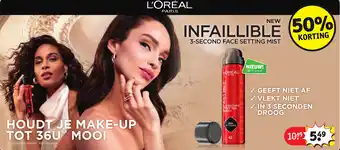 Kruidvat L'ORÉAL Infaillible 3 second face setting mist aanbieding