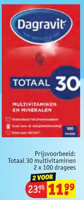 Kruidvat Dagravit Totaal 30 multivitaminen 2 x 100 dragees aanbieding