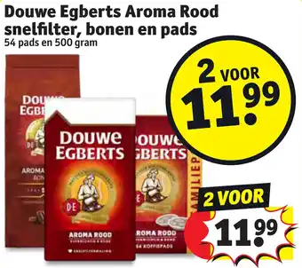 Kruidvat Douwe Egberts Aroma Rood snelfilter, bonen en pads 54 pads en 500 gram aanbieding