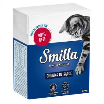 Zooplus Smilla Hapjes in Saus 24 x 370 en Smilla Hapjes in Gelei 24 x 380 g Kattenvoer - Rund in Saus aanbieding