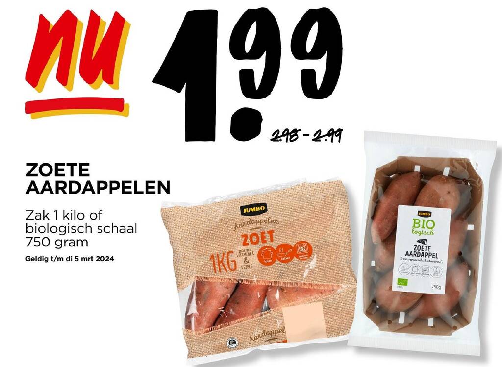 Zoete aardappelen 750 gram aanbieding bij Jumbo
