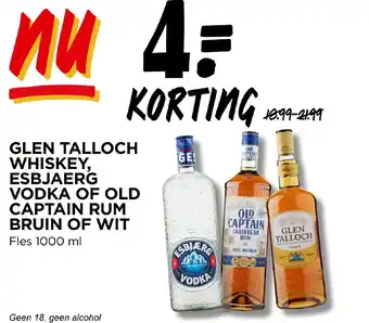 Jumbo Glen talloch whiskey esbjaerg vodka of old captain rum bruin of wit 1000ml aanbieding