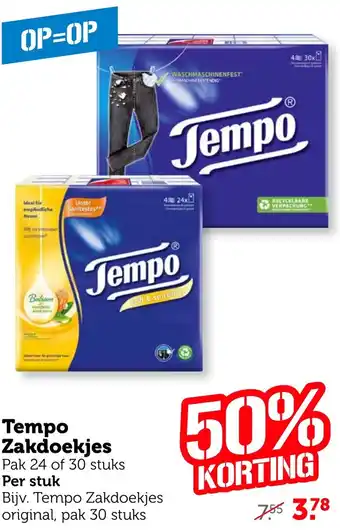 Coop Tempo Zakdoekjes aanbieding