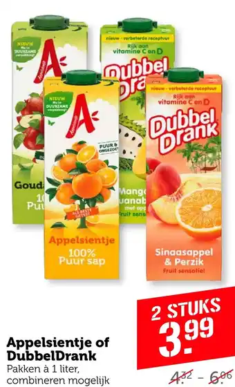 Coop Appelsientje of DubbelDrank 1 liter aanbieding