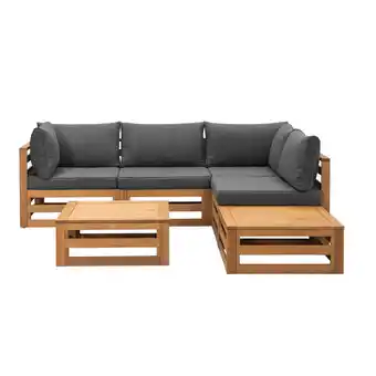 Leen Bakker Loungeset Clermont Brest grijs hout FSC 4-delig - Leen Bakker aanbieding