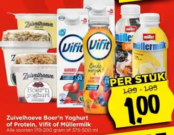 Vomar Voordeelmarkt Zuivelhoeve Boer'n Yoghurt of Protein, Vifit of Müllermilk aanbieding