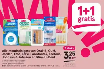 Etos Alle mondreinigers van Oral-B, GUM, Jordan, Etos, TePe, Parodontax, Lactona,Johson & Johnson en Stim-U-Dent aanbieding