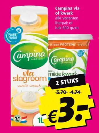 Boni Campina vla of milde kwark 2 STUKS 500 gram aanbieding