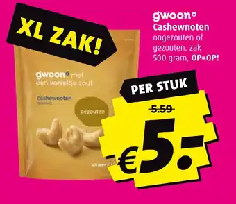 Boni gwoono Cashewnoten 500 gram aanbieding