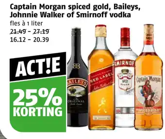 Poiesz Captain Morgan spiced gold Baileys Johnnie Walker of Smirnoff vodka 1 liter aanbieding