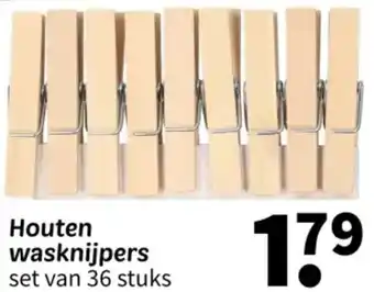 Wibra Houten wasknijpers set van 36 stuks aanbieding