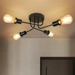 Amazon CBJKTX Vintage Plafondlamp Zwart - Retro 4 Vlammen Woonkamerlamp Industrieel E27 voor Woonkamer Slaapkamer Eetkamer Rustieke aanbieding