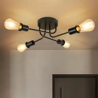 Amazon CBJKTX Vintage Plafondlamp Zwart - Retro 4 Vlammen Woonkamerlamp Industrieel E27 voor Woonkamer Slaapkamer Eetkamer Rustieke aanbieding