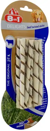 Pets Place 8in1 Delights Twisted Sticks - Hondensnacks - Rundvlees 10x5.5 g 10 stuks Xsmall aanbieding