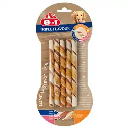 Pets Place 8in1 Delights Twisted Sticks Triple Flavour - Hondensnacks - Kip Varken Rund 70 g 10 stuks aanbieding