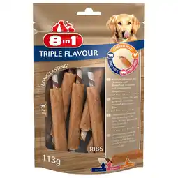 Pets Place 8in1 Delights Ribs Triple Flavour - Hondensnacks - Kip Varken Rund 113 g 6 stuks aanbieding