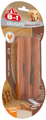 Pets Place 8in1 Delights Bbq Sticks - Hondensnacks - Kip Barbecue 3x25 g 3 stuks aanbieding