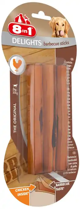 Pets Place 8in1 Delights Bbq Sticks - Hondensnacks - Kip Barbecue 3x25 g 3 stuks aanbieding