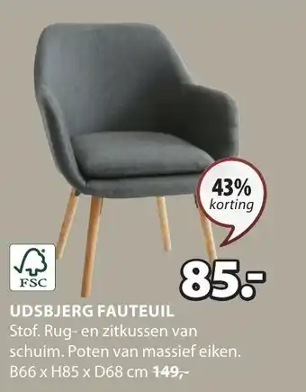 Jysk UDSBJERG FAUTEUIL  B66 x H85 x D68 cm aanbieding