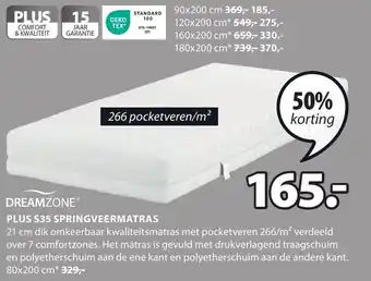 Jysk DREAMZONE PLUS S35 SPRINGVEERMATRAS  80 x 200 cm aanbieding