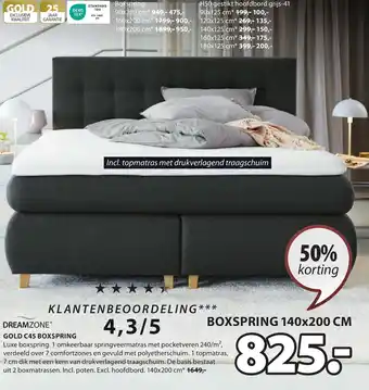 Jysk DREAMZONE GOLD C45 BOXSPRING  140 x 200 cm aanbieding