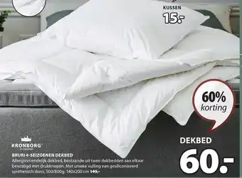 Jysk KRONBORG BRURI 4-SEIZOENEN DEKBED 500/800g.  140x200 cm aanbieding