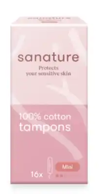 De Online Drogist Sanature 100% Katoenen Tampons Mini 16ST aanbieding