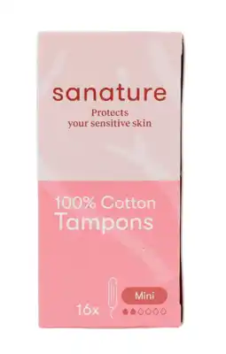 De Online Drogist Sanature 100% Katoenen Tampons Mini 16ST aanbieding