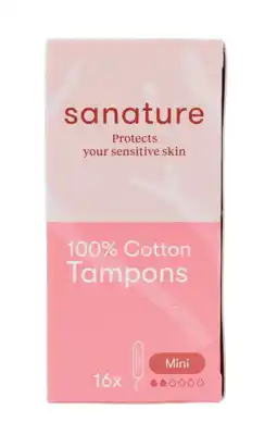 De Online Drogist Sanature 100% Katoenen Tampons Mini 16ST aanbieding