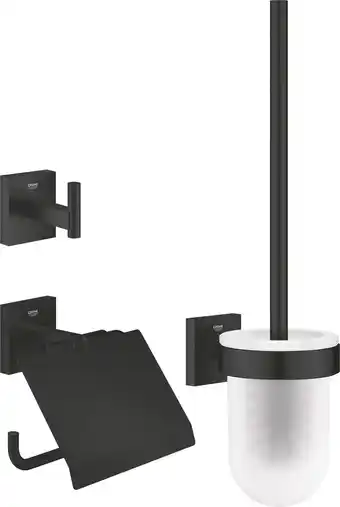 Bol.com GROHE QuickFix Start Cube 3-in-1 toiletaccessoireset: toiletrolhouder, toiletborstel, handdoekhaak in Matte Black. Bijzonder aanbieding