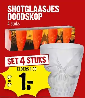 Dirck 3 Shotglassjes doodskop aanbieding