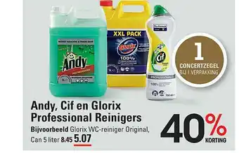 Sligro Andy, cif en glorix professional reinigers  5 liter aanbieding