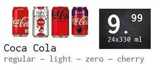 Naanhof Coca Cola regular - light - zero - cherry  24 x 330 ml aanbieding