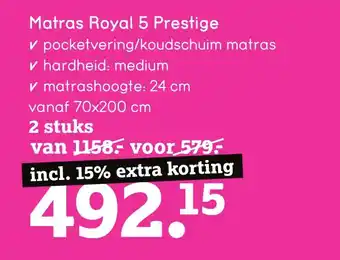 Leen Bakker Matras Royal5 Prestige 2stuks aanbieding