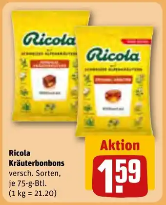 Rewe DE Ricola Kräuterbonbons, je 75g aanbieding